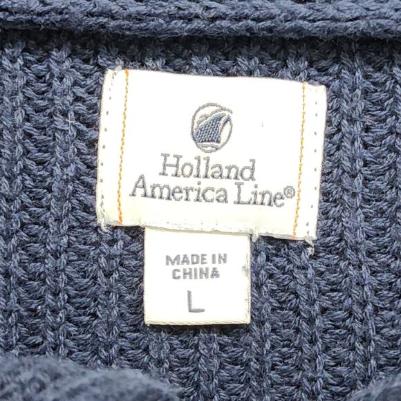 Vintage Holland America Line Sweater Women's Size L Blue Half Zip Cotton Knit - Picture 4 of 9